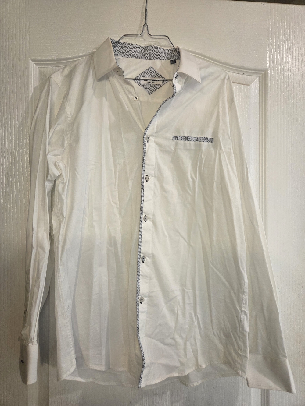 Men's White Dress Shirt with Contrast Trim Detail